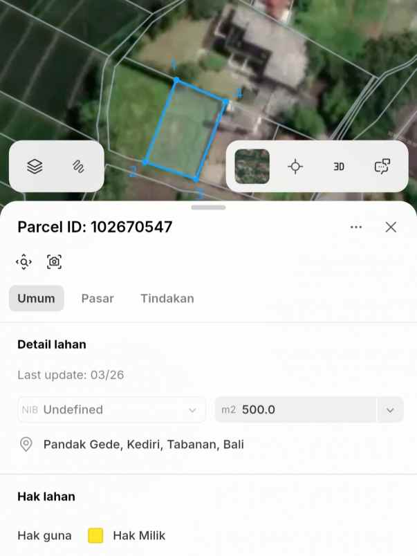 dijual 5 are jl dewi sri pandak gede kediri tabanan