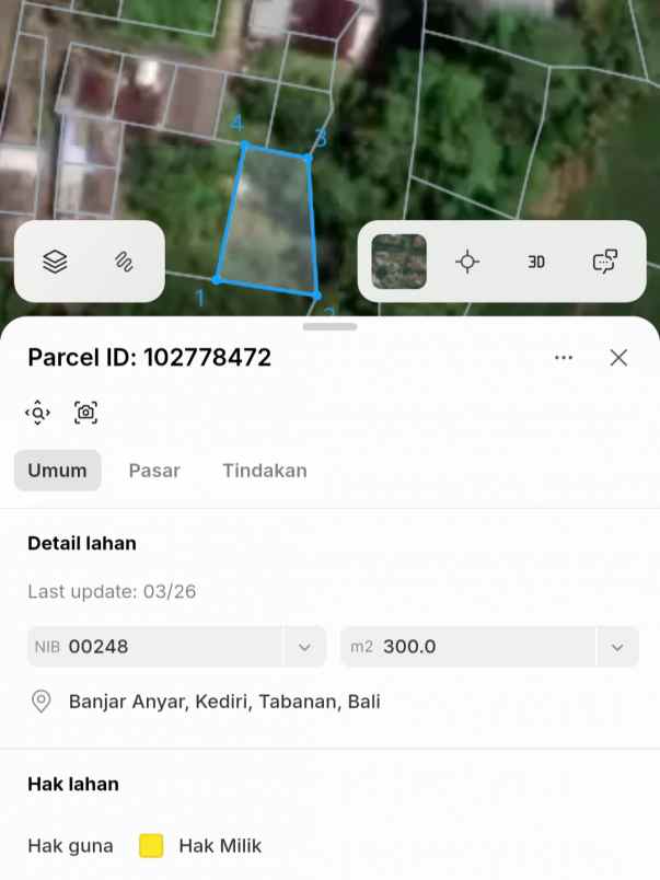 dijual 8 98 are perum lebah asri rindam kediri tabanan