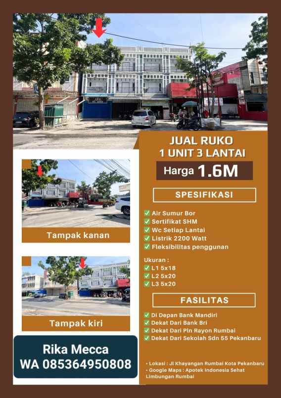 dijual ruko 1 unit 3 lantai
