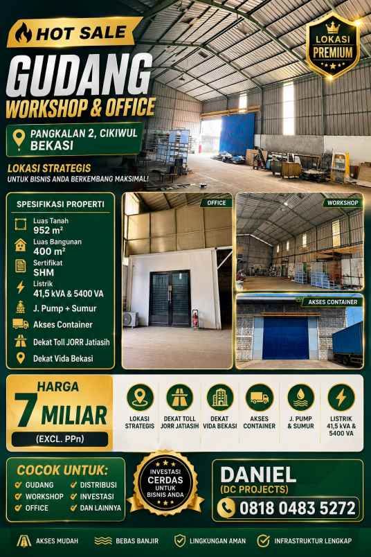 dijual ruko gudang kantor jl pangkalan 2 cikiwul bekasi