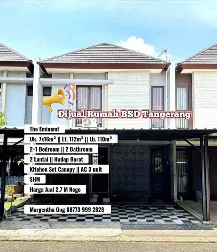 dijual rumah bsd tangerang the eminemt shm hadap barat