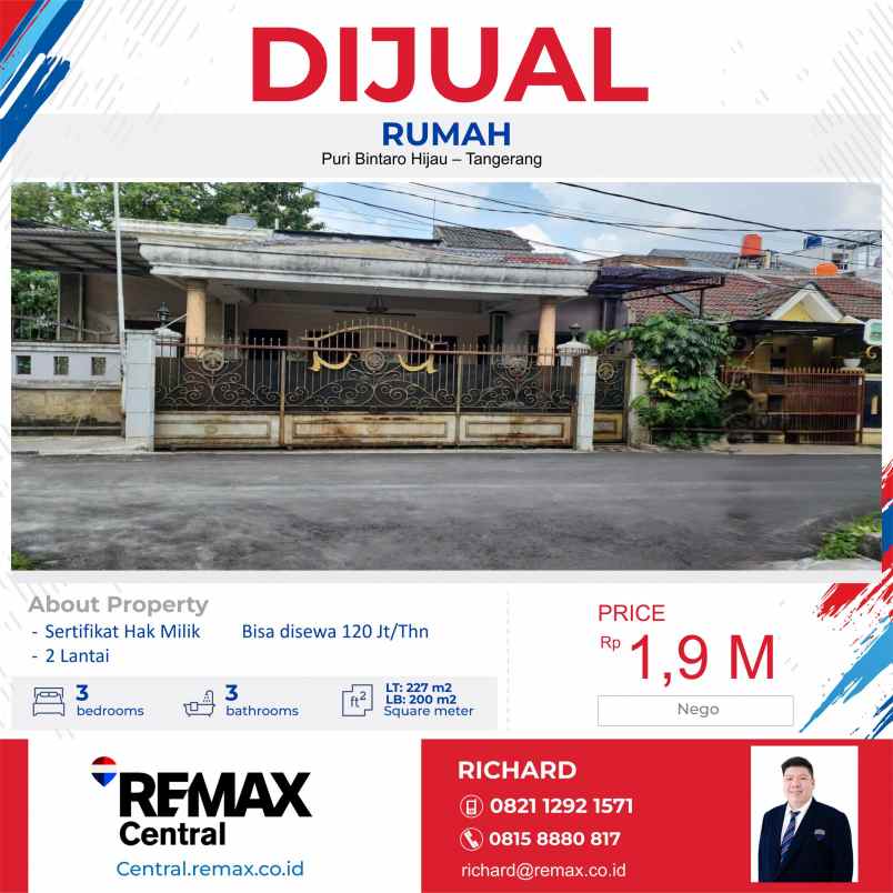 dijual rumah puri bintaro hijau tangerang