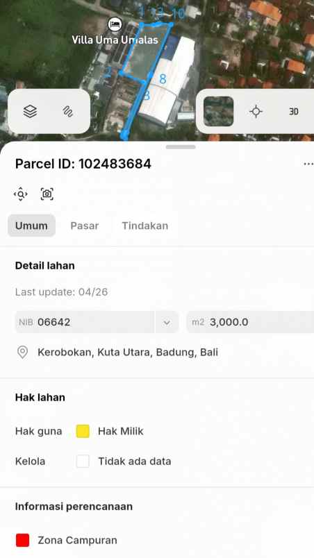 dijual tanah bumbak dauh umalas