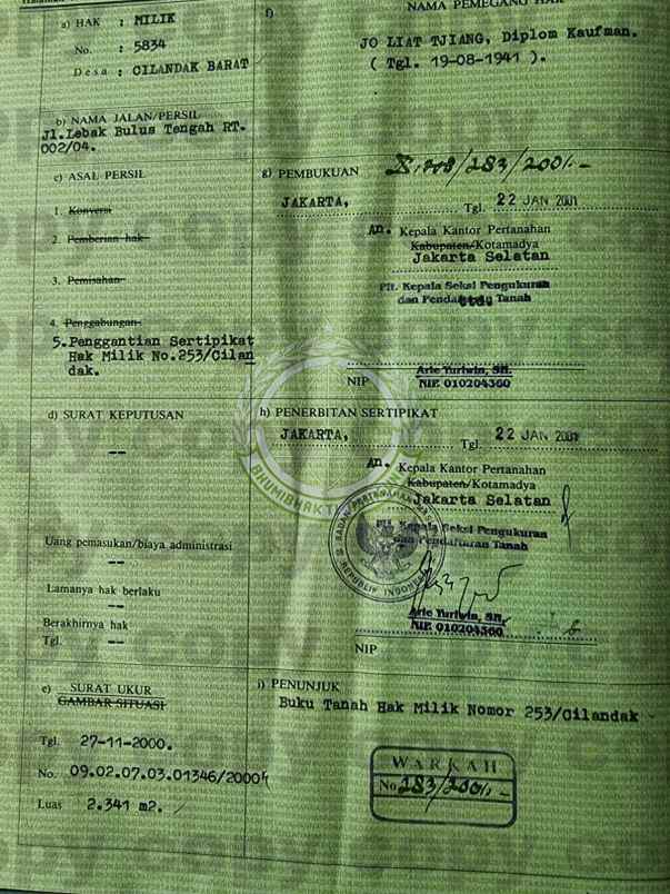 dijual tanah jl lebak bulus tengah