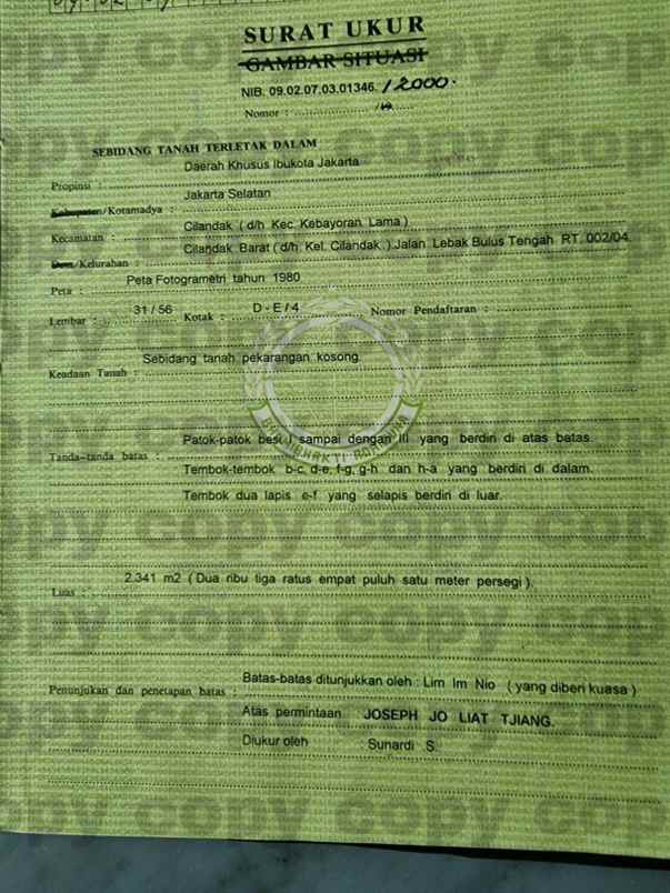 dijual tanah jl lebak bulus tengah