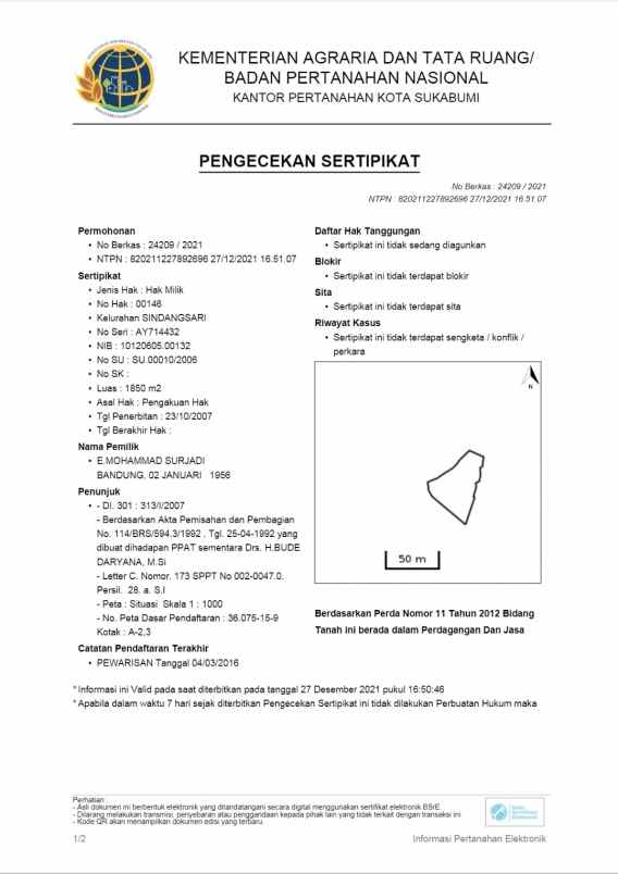 dijual tanah jl pelabuhan sukawarna