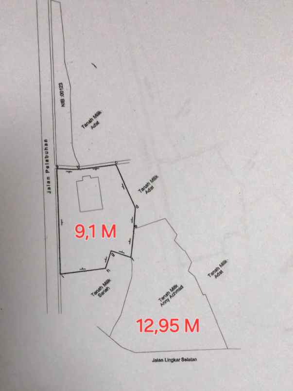 dijual tanah jl pelabuhan sukawarna