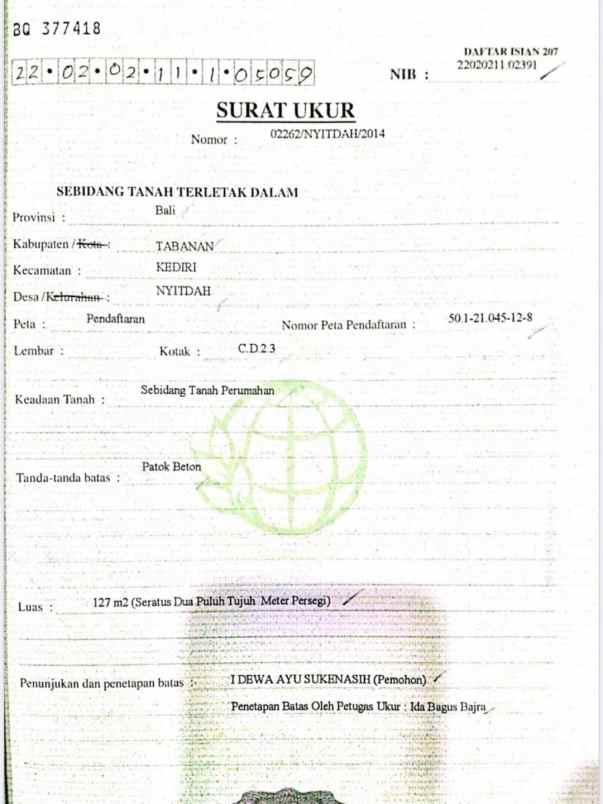 dijual tanah perum puri ayodya