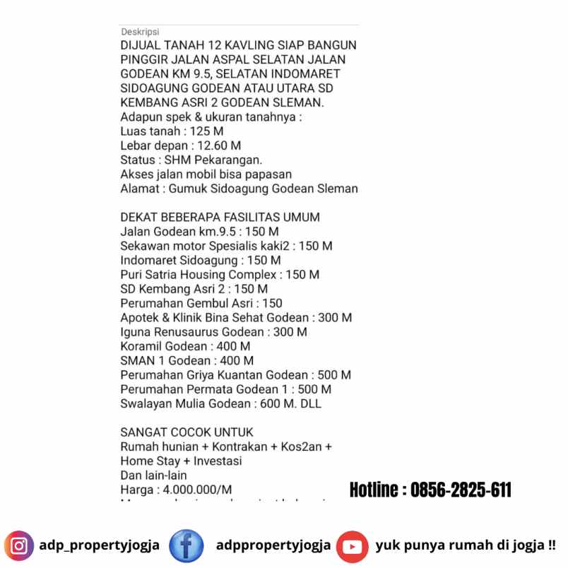 dijual tanah sidoagung godean