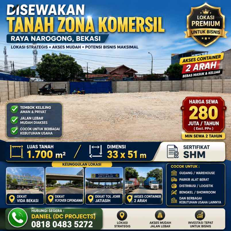 disewakan tanah zona komersil di raya narogong bekasi