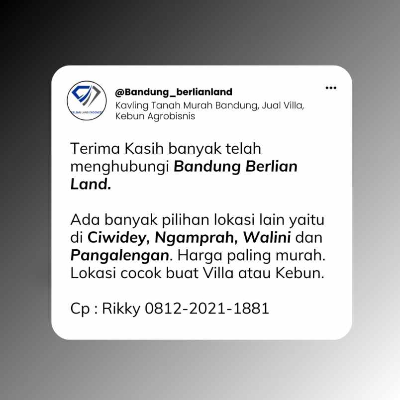 jual tanah murah strategis dan view indah dibandung