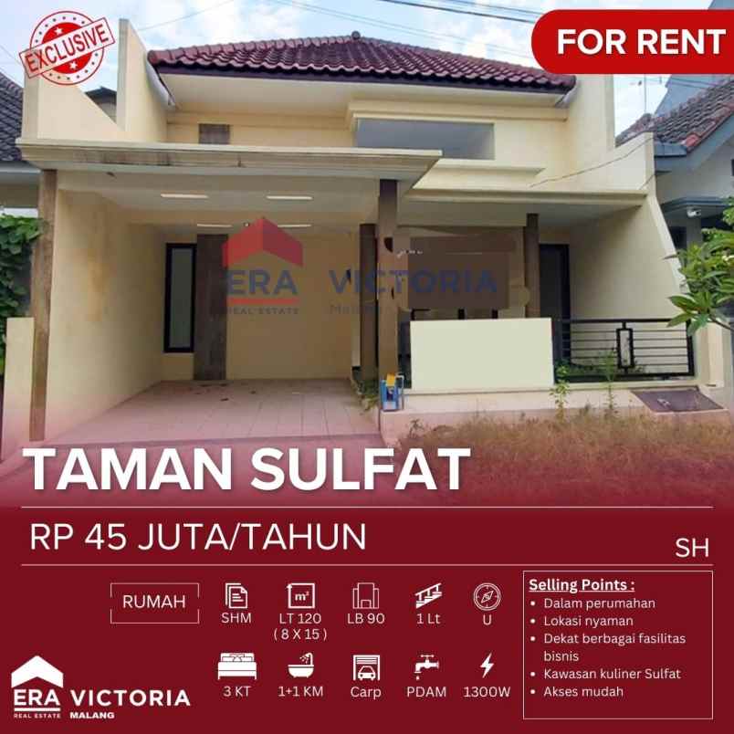 rumah disewakan disulfat kota malang