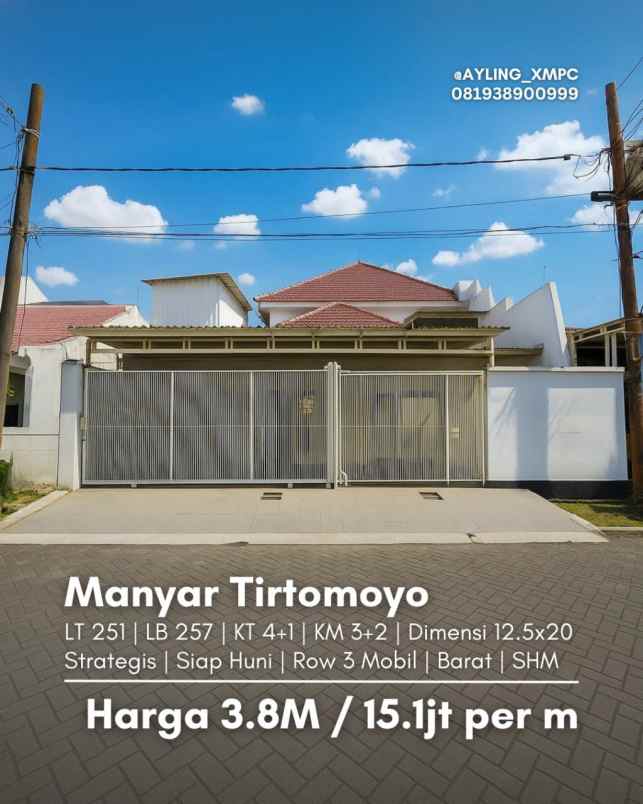 rumah manyar tirtomoyo strategis row jalan 3 mobil