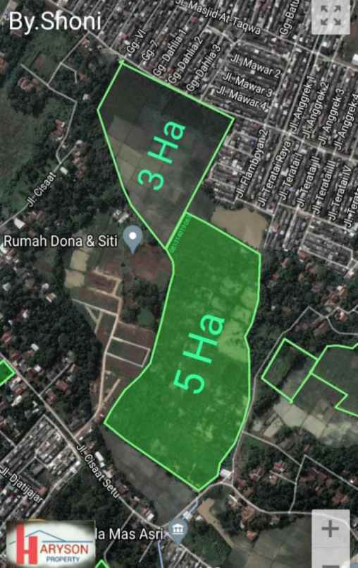 tanah 8 ha setu kab bekasi