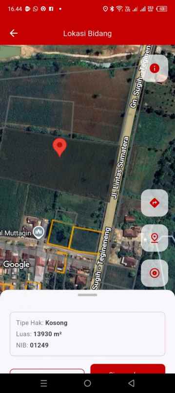 tanah lokasi strategis di gunung sugih lampung tengah