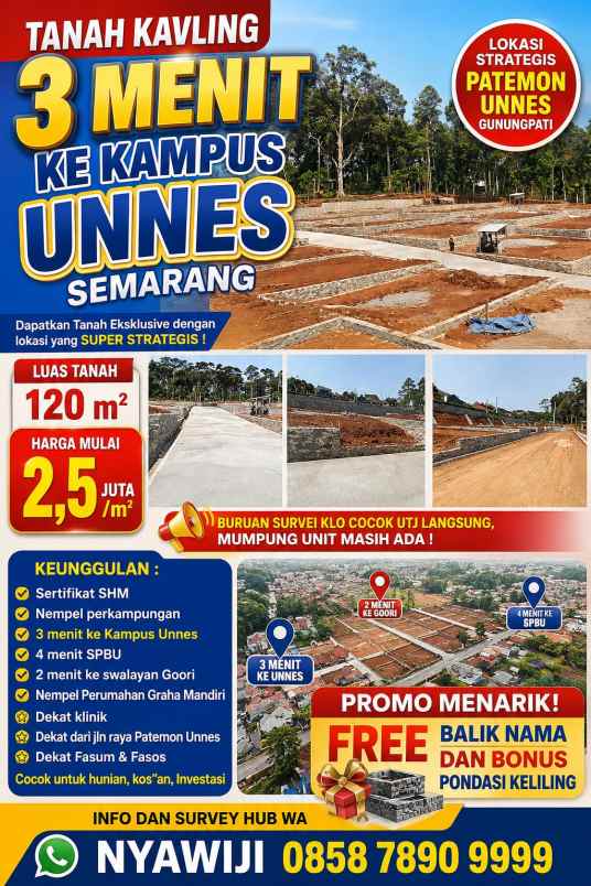 tanah premium dekat banget kampus unnes siap bangun