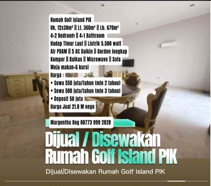 dijual disewakan rumah golf island pik 4 2 bedroom