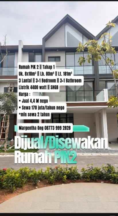 dijual disewakan rumah pik 2 3 lantai 3 1 bedroom
