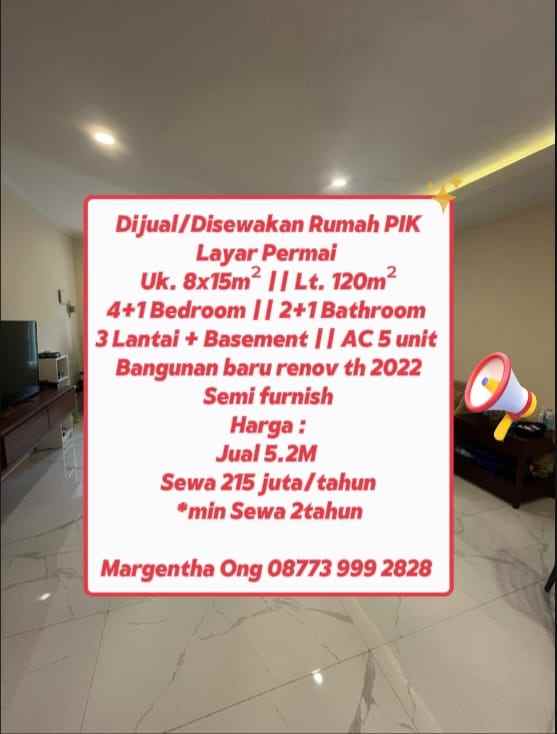 dijual disewakan rumah pik layar permai