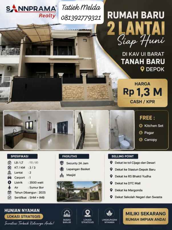 dijual rumah di tanah baru depok 2 lt