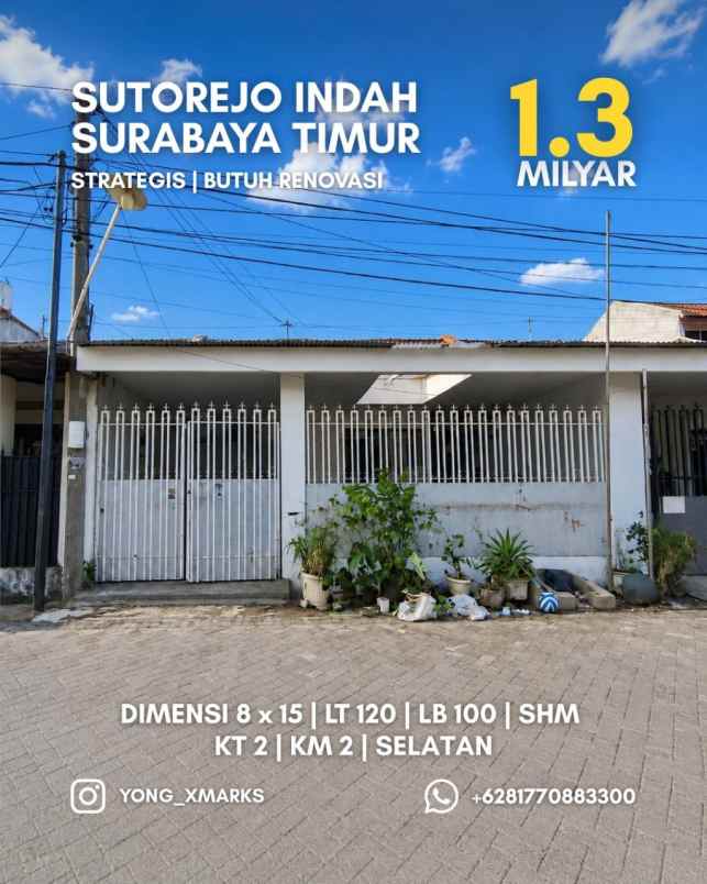 dijual rumah sutorejo indah