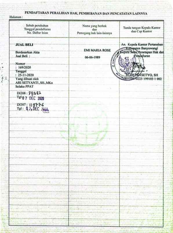 dijual tanah di banyuwangi kec srono desa wonosobo