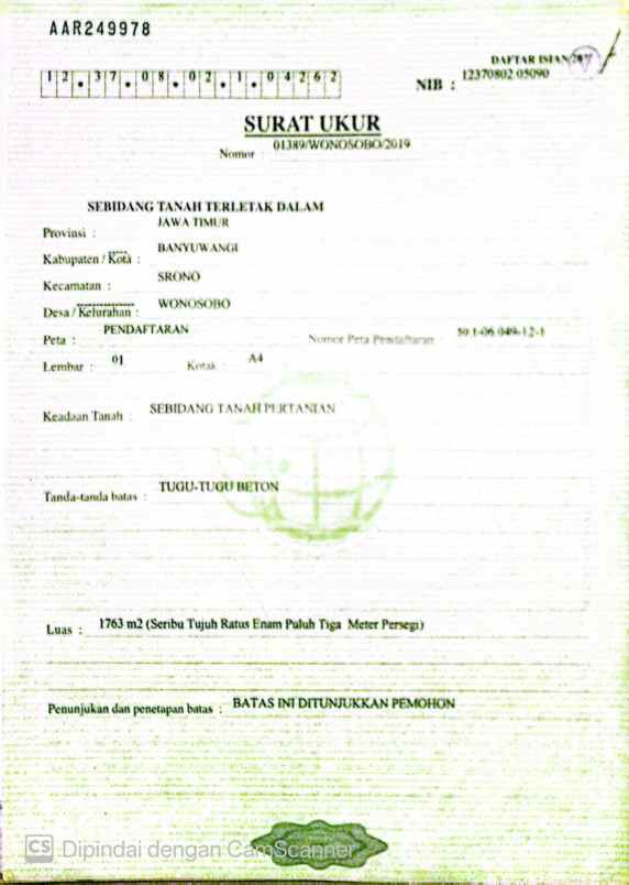 dijual tanah di banyuwangi kec srono desa wonosobo