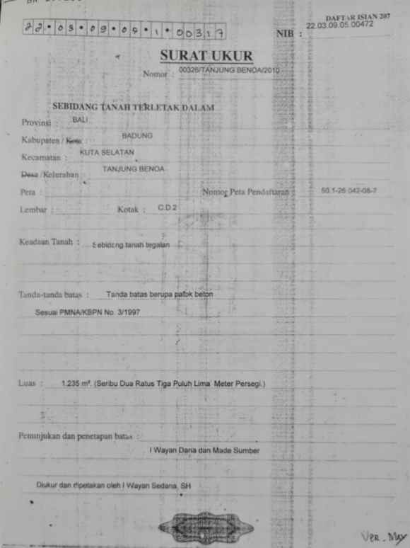 dijual tanah los pantai