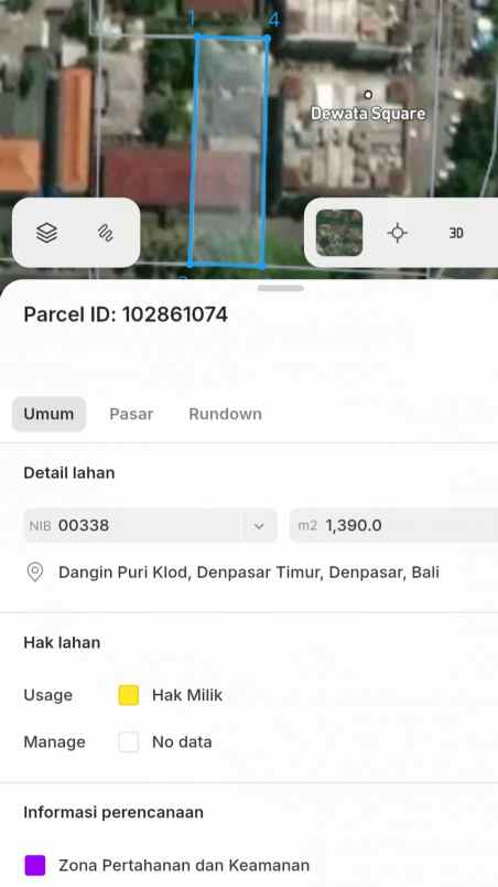 dijual tanah renon