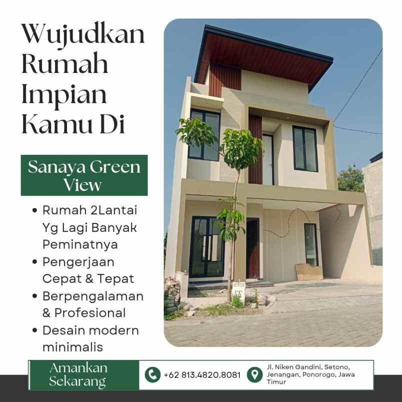 rumah estetik 2 lantai syariah di kota ponorogo