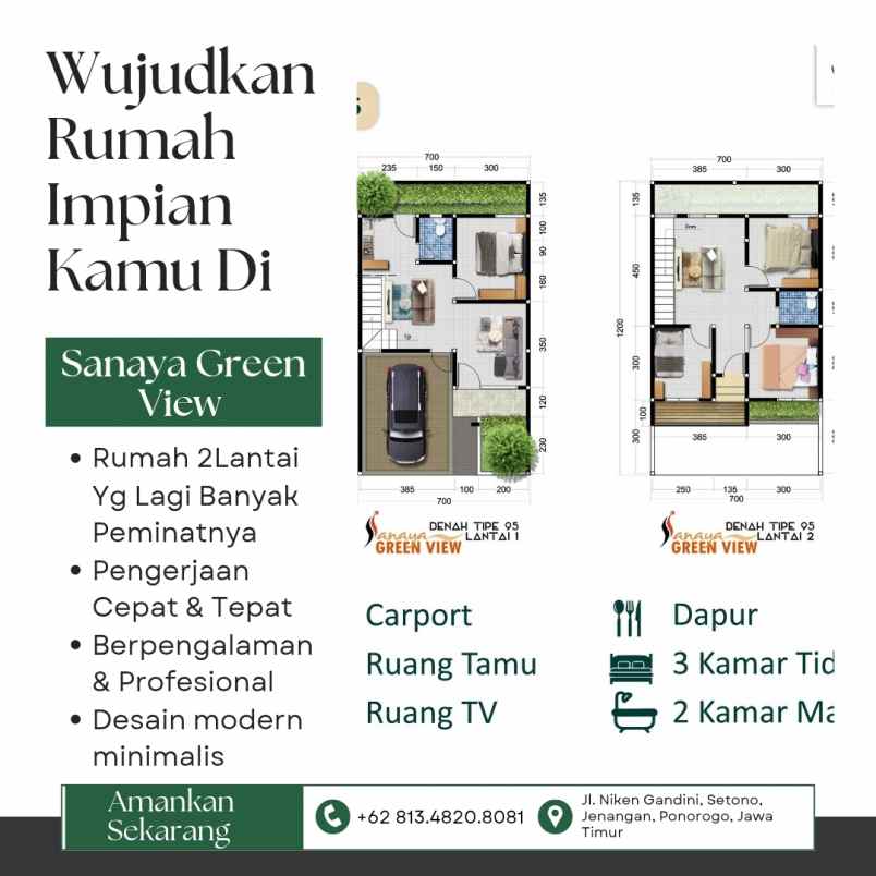 rumah estetik 2 lantai syariah di kota ponorogo