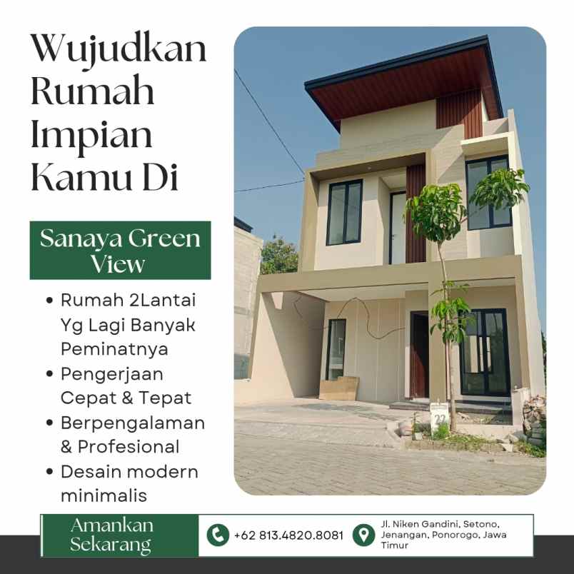 rumah estetik 2 lantai syariah di kota ponorogo