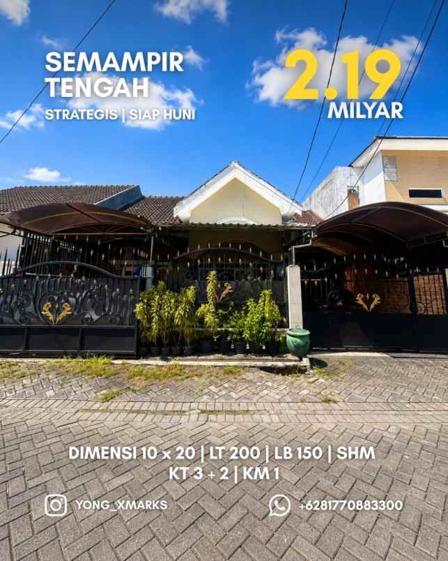 rumah semampir tengah strategis siap huni row 3 mobil