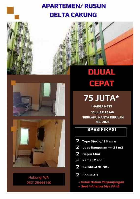 rusun delta cakung dijual murah 75 juta