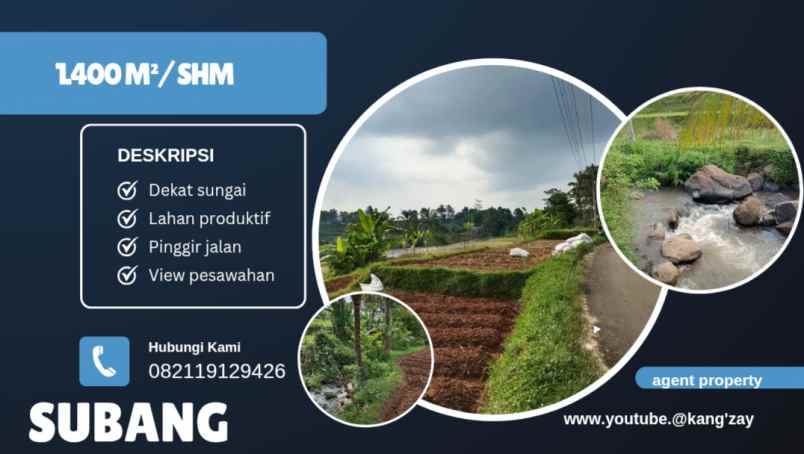 tanah dekat sungai view sawah subang jawa barat