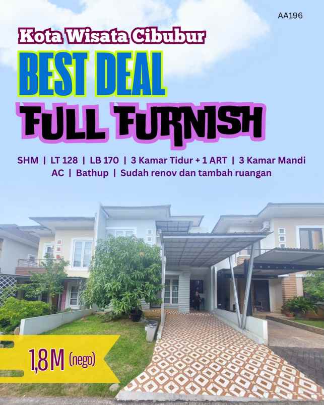 dijual cepat rumah full furnish di kota wisata cibubur