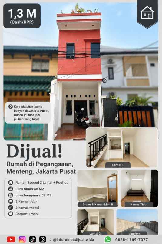 dijual rumah 2 lantai rooftop di menteng jakarta pusat