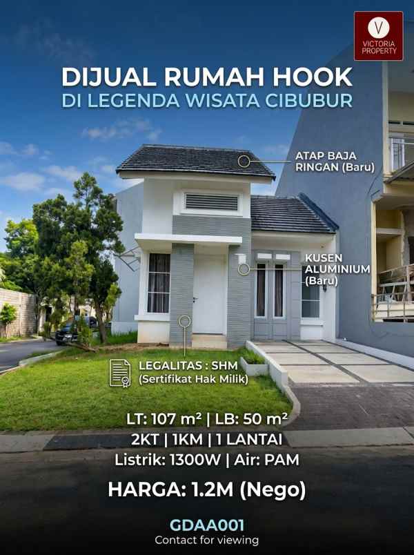 dijual rumah hook di legenda wisata cibubur