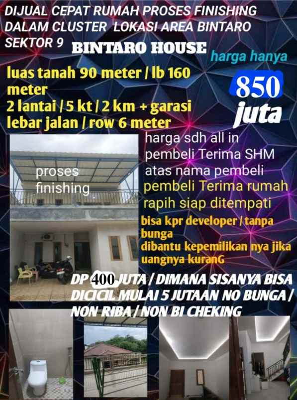 Dijual Rumah Siap Huni Dalam Cluster Bintaro House Sektor 9