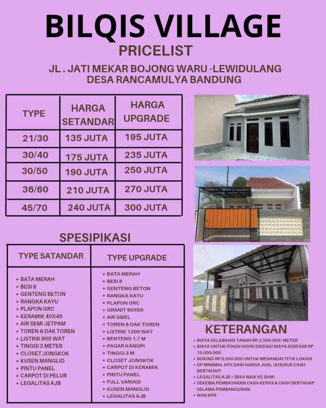 dijual rumah jl jati mekar desa ranca mulya