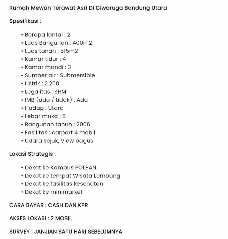 dijual rumah parongpong