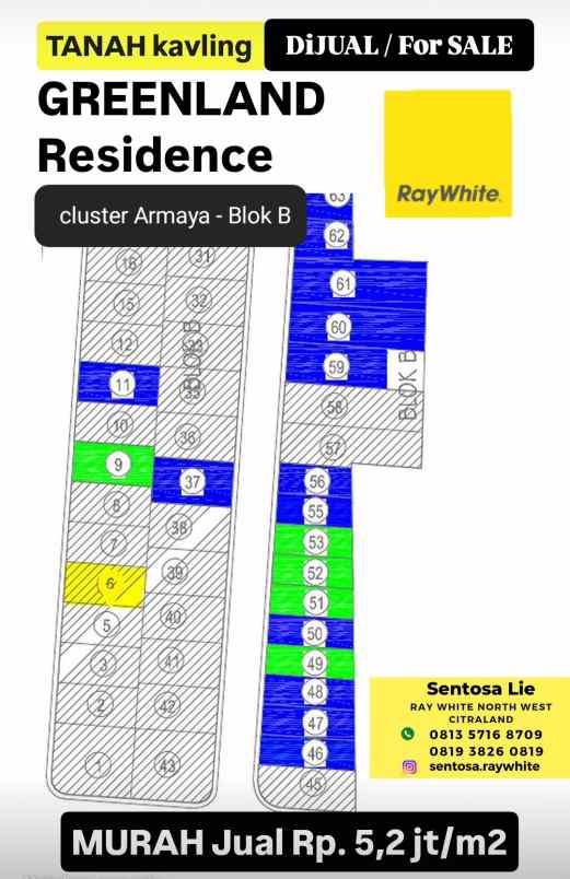dijual tanah greenland residence menganti