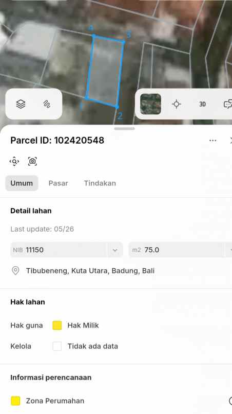 dijual tanah jl bolong catu