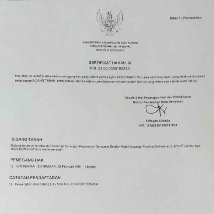 dijual tanah pulau serangan