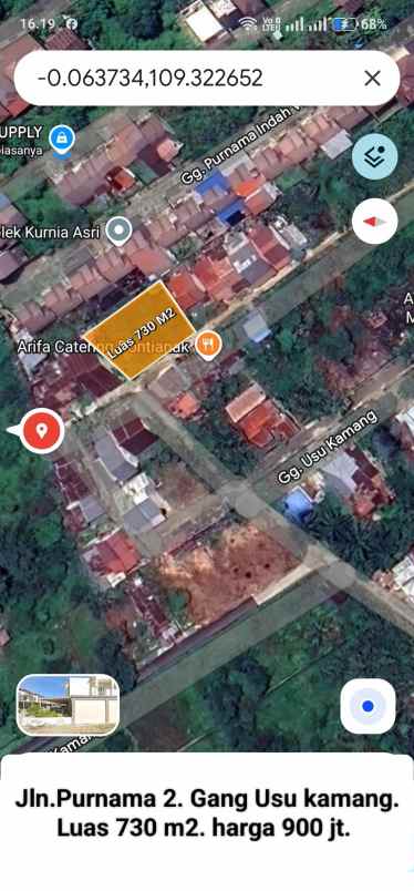 jln purnama 2 gang usu kamang luas 730 m2 harga 900 jt