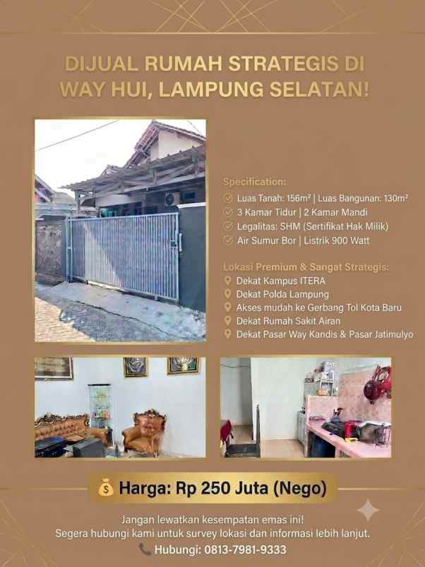 rumah strategis di way hui tanah luas 156m shm