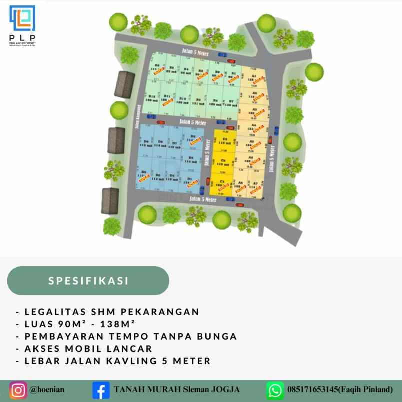 tanah kaveling shm barat pasar sleman mulai 193 juta