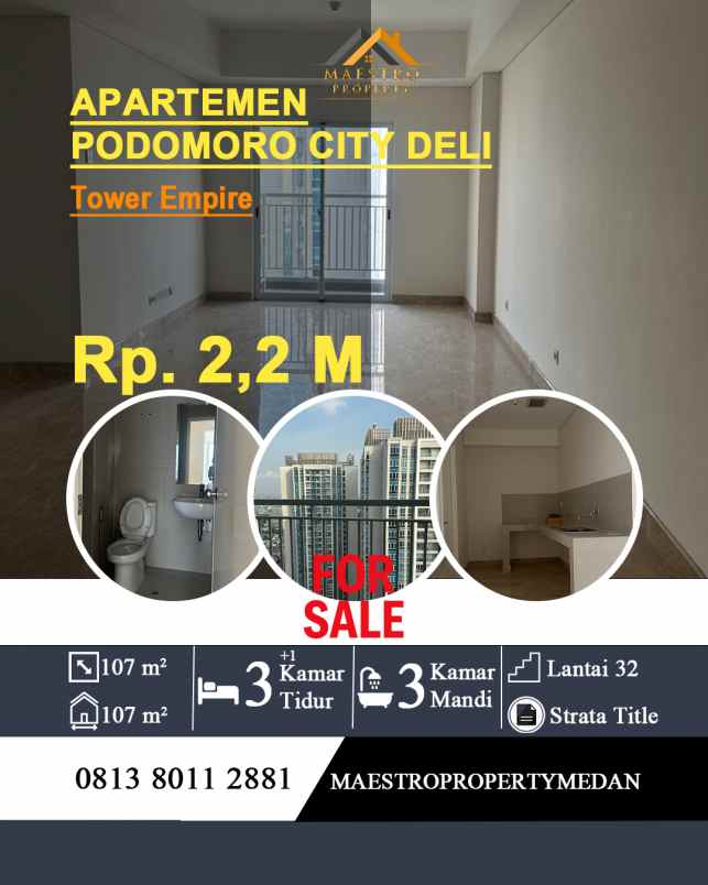 dijual rumah podomoro city deli tower
