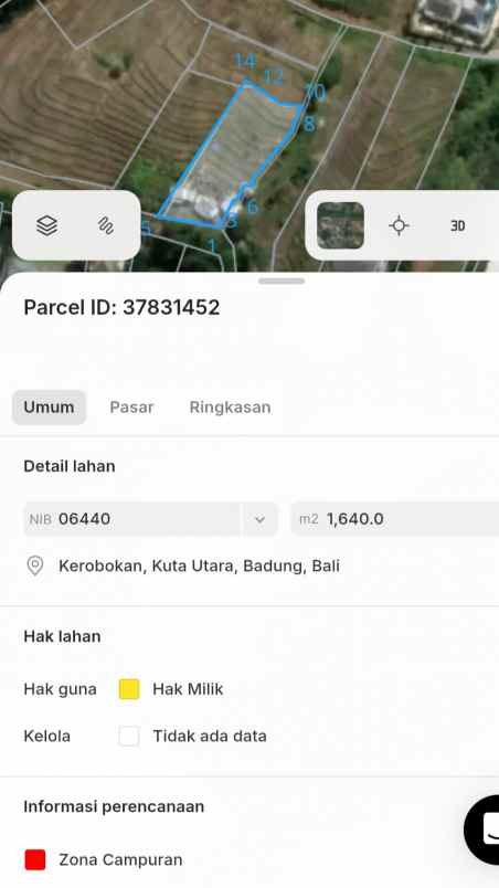 dijual tanah bumbak dauh