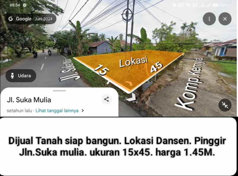 dijual tanah danau sentarum jalan suka